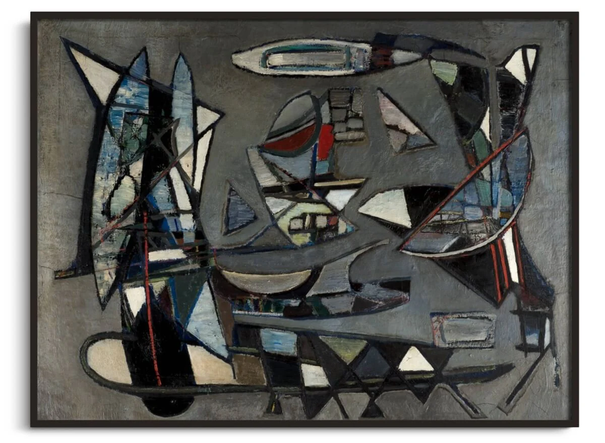 Komposition auf grauem Hintergrund – Nicolas de Staël
