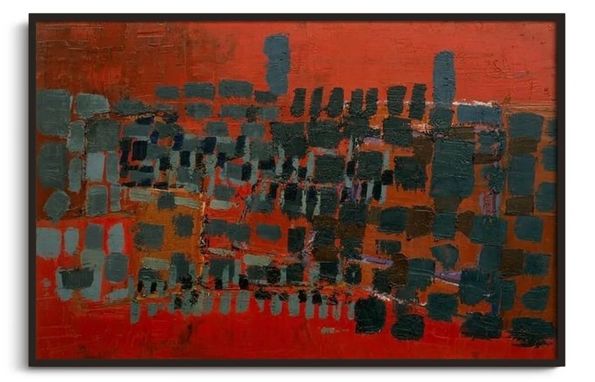 Komposition auf rotem Hintergrund – Nicolas de Staël